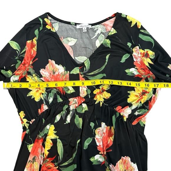 White Birch Dress Womens Size S Black Floral Silky Stretchy Feminine Colorful - Picture 6 of 10